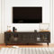 Armoire TV Style Rétro, Meuble TV 4 Porte en Verre, 2 Tiroirs, Meubles de Salon Elégant, Noir, 175x38x55.5cm