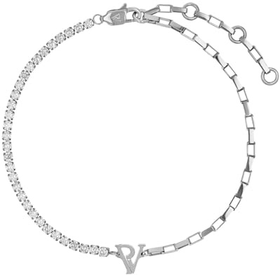 PAUL VALENTINE - Damen Fußkette Edelstahl - mit Zirkonia Stein - PV Logo Anhänger