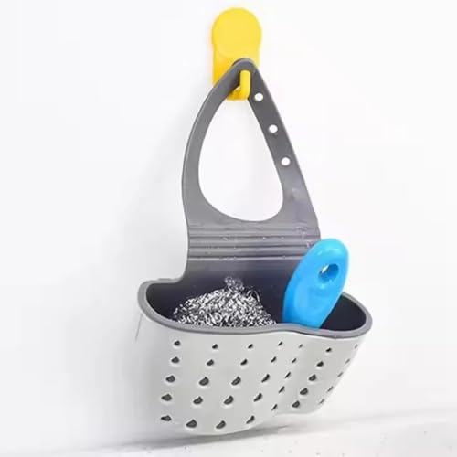 Genérico Organizador de Fregadero con Soporte para Esponja y Jabón, Soporte de Drenaje Perforado, Gris