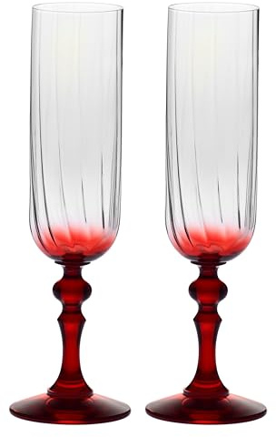 Krosno Champagner Gläser 2er Set, 220 ml, Roter Stiel, Bubble | Celebration Moments, Sektgläser, Bleifreies Kristallglas Trinkglas für Champagner, Prosecco, Cava und Schaumwein, Aperitif