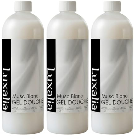 3 Gels Douche Musc Blanc - Lot de 3 x 1 Litre - Hydratant - Peaux Sensibles - Ph Physiologique - Economique & Durable - Luxalia