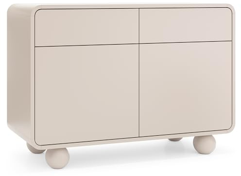 Masseno Kommode Tondo 108 cm Sideboard mit 2 Schubladen und 2 Türen für Wohnzimmer Schlafzimmer Modern 108x39x75 cm Kaschmir/Kaschmir