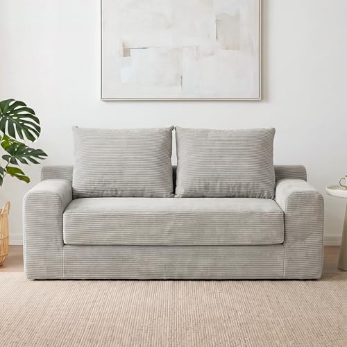 Jpiziso Schlafsofa 2-Sitzer Bodensofa, Moderne Boneless Couch, Klappbar Cord Sofa mit Schlaffunktion, Umwandelbare Couch zu Bett für Kleine Wohnungen, Arbeitszimmer, Wohnzimmer, Büro, Grau