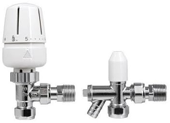 Center Angled Thermostatic Radiator Valve TRV 15mm with Lockshield Drain Off Pack C04169H522B