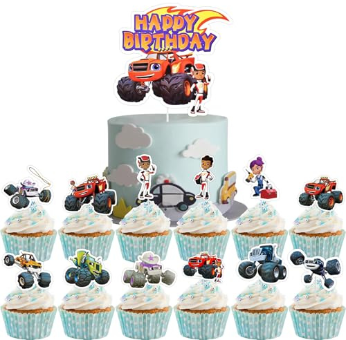 25 Blaze und Die Monster Maschinen Tortendeko Monstertruck Kuchen Deko | Cake Topper Cupcake Topper Set,Cars Geburtstagsdeko
