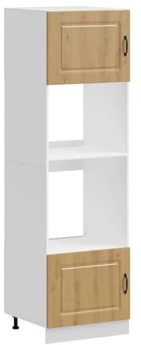 QJBSAVVA Herdumbauschrank 2er Set Kalmar, Backofenschrank Hochschrank für Einbaubackofen und Mikrowelle, Küchenschrank aus Holzwerkstoff in Artisan-Eiche, 60 x 57 x 207 cm