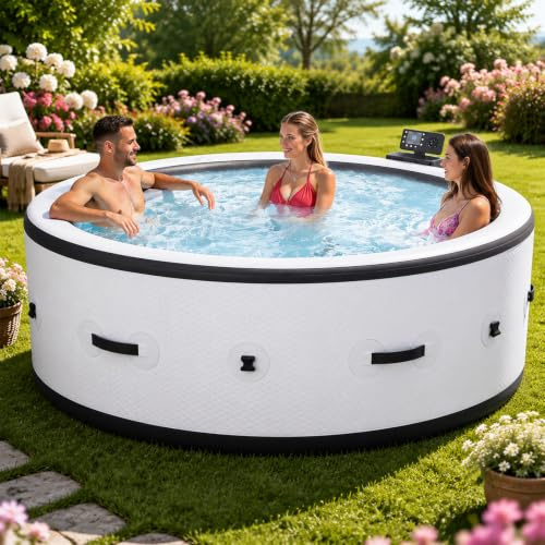 Spa Gonflable Extérieur Grande Taille 4-6 Personnes Ø206 cm, Bain à Remous Chauffage 40°C, 150 Diffuseurs Bulles, Éclairage LED Aquatique 6 Couleurs, PVC Renforcé Anti-Perforation