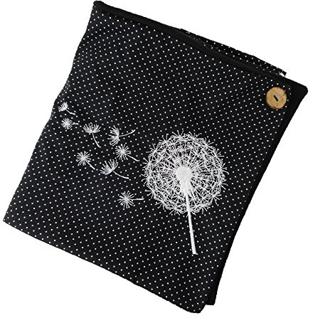 pinkeSterne ☆ Warmer Fleece Schal Knopfschal Pusteblume Schwarz Stickerei Punkte Dots Damenschal Schalkragen Wickelschal