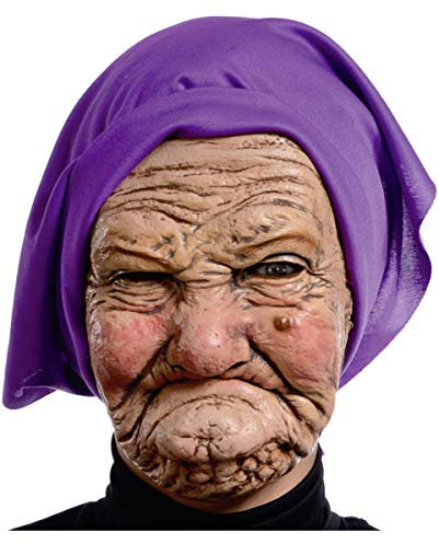 Horror-Shop Grimmige Oma Maske mit Kopftuch als Faschingsmaske
