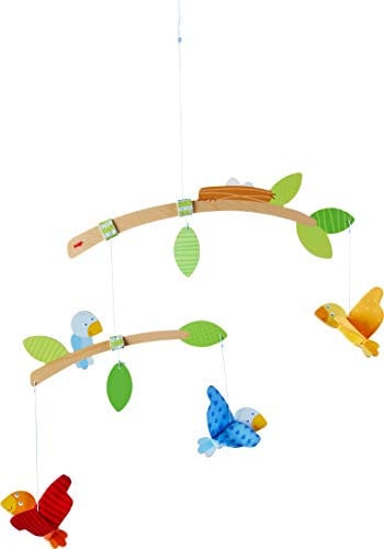 HABA 304314 - Mobile Vögelchen, Babyspielzeug für den Wickeltisch, stimuliert die Sinne von Babys, als Geschenk zur Geburt und Taufe