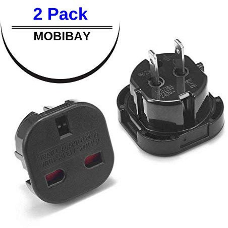 MOBIBAY Pack of 2 UK to US Plug Adaptor Type G to Type A and B from UK to USA, Canada, Australia, Jamaica, Barbados,Mexico,Thailand,China,Japan and more 3 pin to 2 Pin American Travel Adapter Plugs