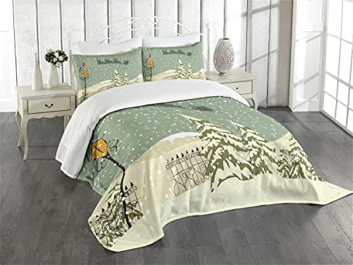 ABAKUHAUS Weihnachten Tagesdecke Set, Weihnachtsmann-Ren, Set mit Kissenbezug farbfester Digitaldruck, für Einzelbetten 170 x 220 cm, Beige