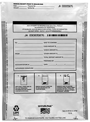 Secur-Pak Müllbeutel mit Tasche, 100 Stück, hochwertig, Level 4, Sicherheitsbeutel, manipulationssicher, selbstklebend, blickdicht, Kunststoff, 30,5 x 40,6 cm, sicher verpackt, 100 Stück