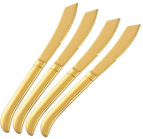 SBOMHS Edelstahl Rostfrei Steakmesser set 4 stück Tafelmesser 230mm Länge Ergonomischem Griff Menümesser Kreative Steak Besteck knives Spülmaschinenfest/Gold