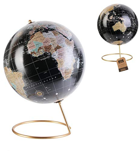 HOME DECO FACTORY Globe Terrestre Décoratif Design Original 29 cm Noir | Plastique, globe terrestre décoratif, design original, bureau et salon, éducatif, socle stable, 29 cm, noir
