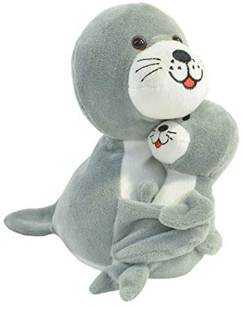 Kögler 75978 - Labertier Seehund mit Baby Sally und Malte, ca. 18 cm groß, nachsprechendes Plüschtier mit und Wiedergabefunktion, plappert alles witzig nach und bewegt sich