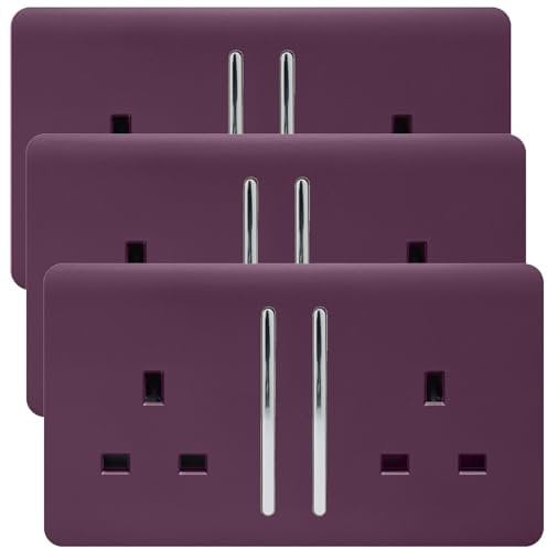 Trendi 2 Gang Artistic Modern Glossy 13 Amp Switched Plug Socket Plum (3 Pack)