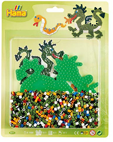 Hama Perlen 4211 Set Drache mit ca. 1.100 bunten Midi Bügelperlen mit Durchmesser 5 mm, Stiftplatte, inkl. Bügelpapier, kreativer Bastelspaß für Groß und Klein, Bunt