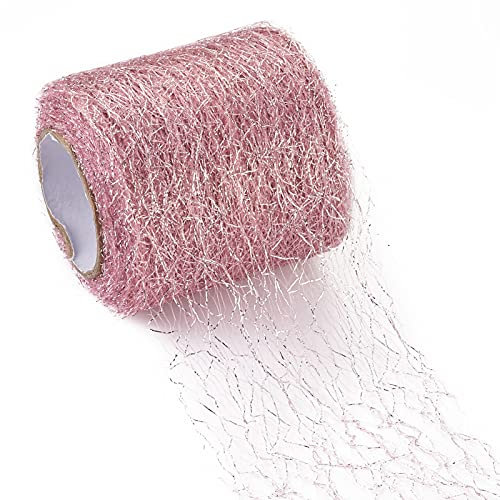 Pandahall 20 Yards Spinnennetz Spitzennetz 7,6 cm rosa Netzband Rolle großes Loch Tüll für DIY Handwerk Blumen Geschenkverpackung Rock Herstellung Türvorhang Hintergrund