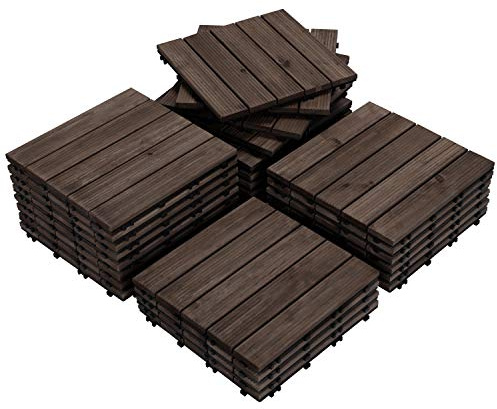 Yaheetech Piastrelle Esterno 30x30 cm Legno Pavimento Giardino ad Incastro 2,43 m² 27 Pezzi per Balcone Terrazza Patio Tagliabile Nero