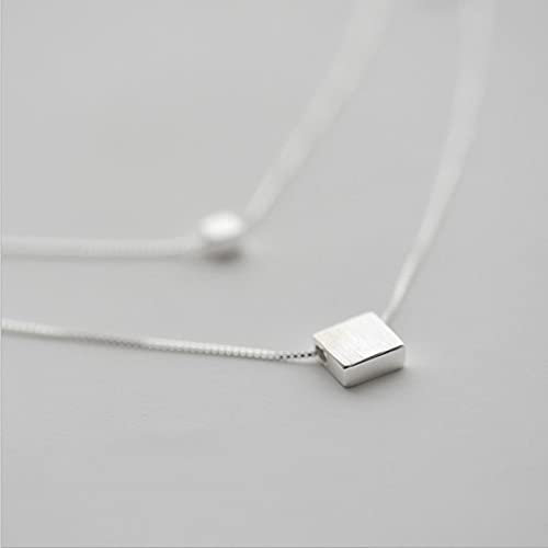 HCMA 925 Sterling Silber Doppelschicht Quadratischer Würfel Anhänger Halskette Geometrische Halskette Schmuck Für Frauen