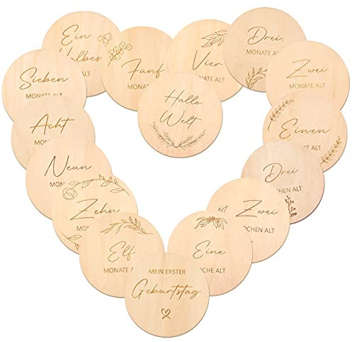 Marvelights Holz Meilensteinkarten Baby 16 beidseitig bedruckte Karten mit 32 Meilensteinen | Perfekt für Neugeborene, Babyparty & erste Lebensjahre | Geschenk für werdende Mütter & Eltern