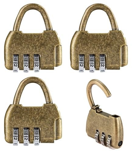 Csirnto 4 Pièces Cadenas Code Cadenas Casier Code Cadenas Antivol à Combinaison 3 Chiffres Rétro Serrure À Combinaison Cadenas Vintage Porte Exterieur Cadenas de Securite Sans Cle