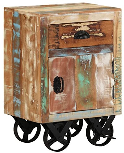 vidaXL Nachttisch mit Rädern Retro-Stil Nachtschrank Nachtkonsole Nachtkommode Schlafzimmer Schrank Kommode 40x30x57cm Altholz Massiv