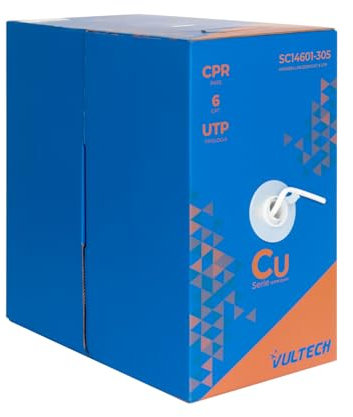 VulTech SC14601-305 Matassa Lan Cat. 6 UTP 305 metri 23AWG CU CPR PASS Guaina LSZH Bobina di rete Ethernet CAT. 6 UTP PURO RAME ideale per impianti di rete ad alta velocità 10/100/1000 Mbps