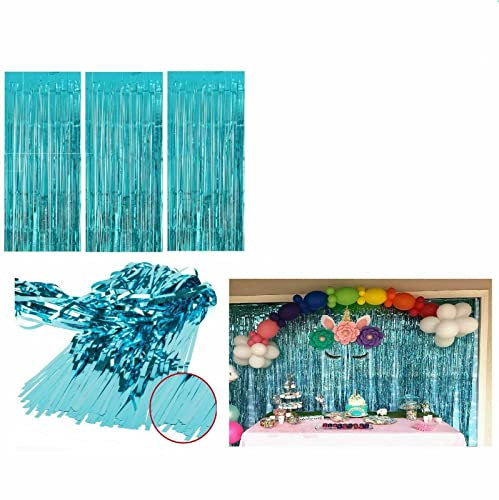 Mr. Gadget Solution® - Cortinas de oropel de aluminio azul océano, cortinas metálicas con flecos brillantes para cabina de fotos para cumpleaños, bodas, fiestas, decoraciones de Navidad