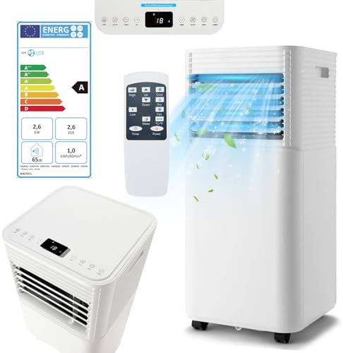 RELAX4LIFE Climatiseur Mobile Silencieux 9000BTU, Climatiseur Portable 4 en 1, Refroidisseur d'Air, Ventilateur, Déshumidificateur, Mode Nuit, Clim avec Minuterie 24H, 20㎡+, Classe Energie A, Blanc