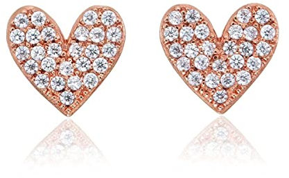 Diamond Treats Orecchini a Cuore in Argento 925, Orecchini Cuore per Donna e Ragazza, Eleganti Orecchini Oro Rosa Donna con Pietre Zirconi, Orecchini Cuore con Confezione Regalo