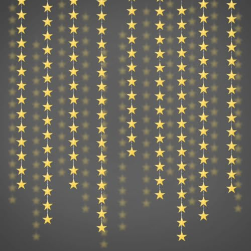 QUCUMER 20M Sternengirlande Gold Stern Papier Girlande mit Goldenem Reflective Papiergirlande Sterne 65 Fuß Sternen Girlande Gold Sternengirlande Hängend Dekoration für Weihnachten Geburtstag Hochzeit