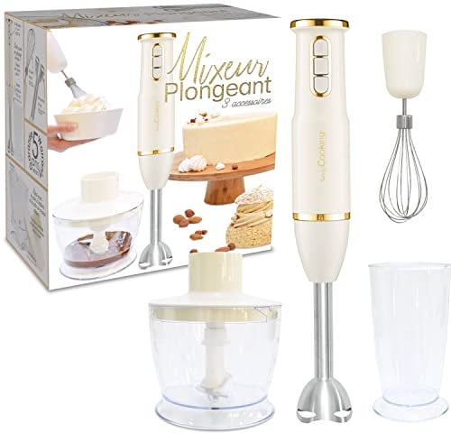SCRAP COOKING Mixeur Plongeant Multifonctions 3-en-1 : Blender, Fouet & Hachoir Électrique - Mixer Batteur Plongeur avec Accessoires - Pour Pâtisseries, Crèmes, Smoothies, Sauces - Mat & Doré - 3889