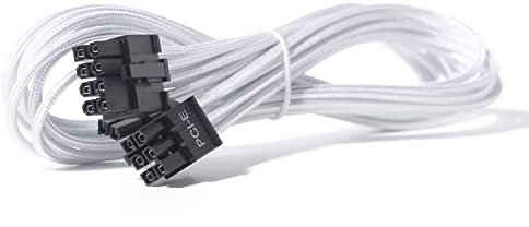 16 AWG PSU 8-poliger Stecker auf PCIe 6 + 2-poliger Stecker, ummanteltes PCIE-Kabel, GPU-Stromkabel für EVGA G2 G3 G5 T2 P2 modulares Netzteil, Weiß (65 cm)