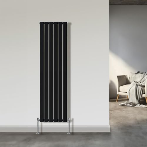 NRG 1800x408mm Single Flat Panel Vertical Radiator Black | Central Heating Rad, Modern, Tall Radiator, Mild Steel, Radiator Wall Mounted, Single Panel, for Bathroom, Kitchen, Bedroom