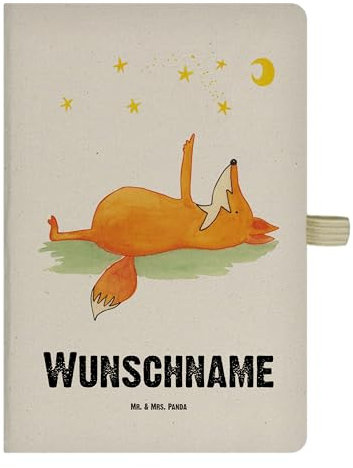 Mr. & Mrs. Panda DIN A4 Personalisiertes Notizbuch Fuchs Sterne - Personalisierte Geschenke, Handgemachtes Notizbuch DIN A4 Mit Wunschtext,