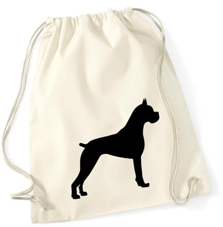 Huuraa Rucksack Deutscher Boxer Silhouette Geschenk 12 Liter Natural Baumwolle Deutscher Boxer Accessoire