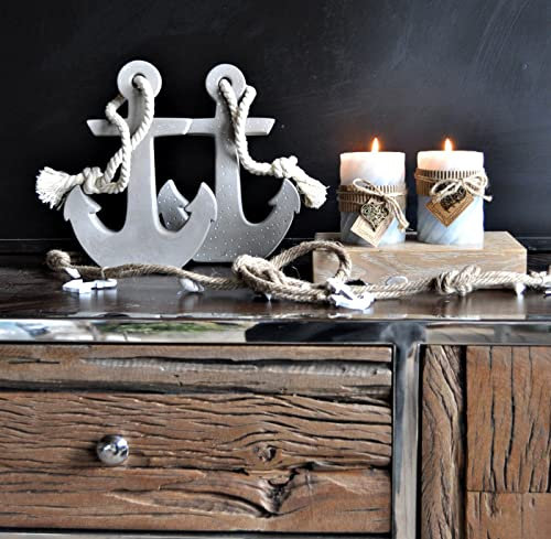 Holzfabrik Anker aus Beton 2er-Set zum Stellen oder hängen mit Haltetau Betonanker Dekoration Dekoanker