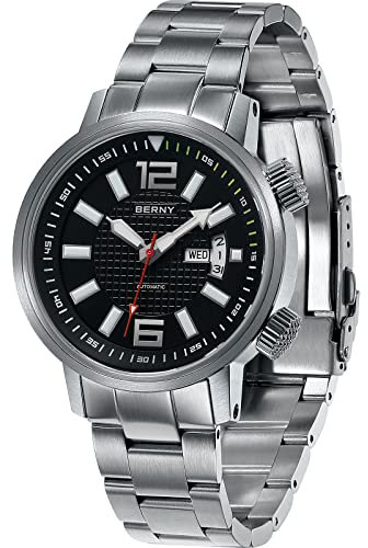 BERNY Automatische Mechanische Taucheruhr Für Herren Selbstaufziehend Sport-Edelstahl-Armbanduhr Wasserdicht 20 ATM Saphirglas Kratzfest Super Hell Keine Weiß
