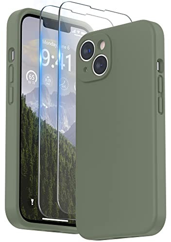 SURPHY Compatible with iPhone 14 Plus Case with Screen Protector, Liquid Silicone Individual Protection for Each Lens Shockproof Thickened Rubber for iPhone 14 Plus 6.7 inch 2022 (Olive Green)