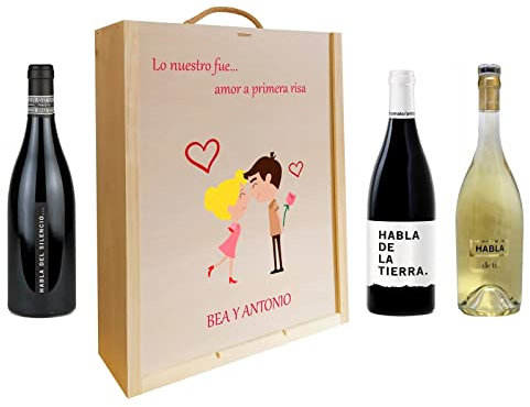 Deliex delicias de Extremadura. Caja de vinos Habla del Silencio personalizada para regalar, personalizamos la tapa de madera con foto, logo o texto a todo color, regalos originales para hombres