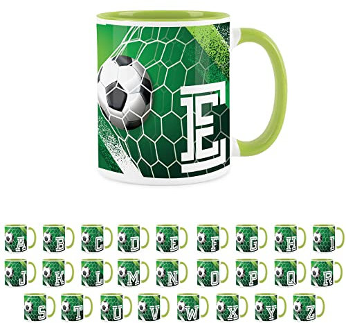 Purely Home Football Alphabet Letter E Mug - Light Green Coffee Tea Present Personalised Football Initial Gift