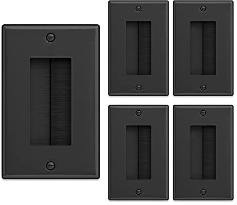 Iwillink Brush Wall Plate (5 Pack), Cable Pass Through Insert for Wires, Single Gang Cable Access Strap, Wall Socket for HDTV, Home Theater Systems - Black