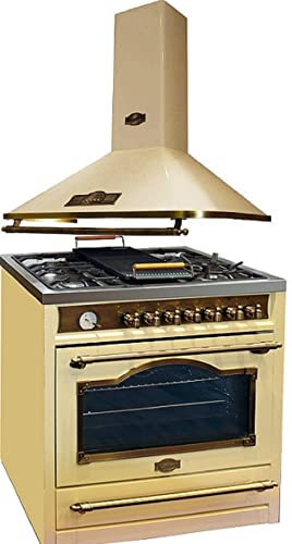 Kaiser Cuisinière à gaz HGE 93555 ElfEm+A 9315 ElfEm, Cuisinière électrique à gaz rétro 90 cm+hotte aspirante 90 cm