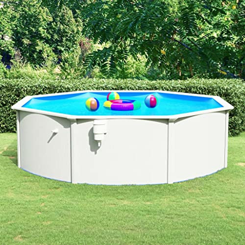 SKM Piscina redonda con paredes de acero, 460 x 120 cm, color blanco, 120,4 kg