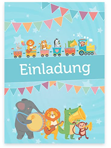 12 Premium Einladungskarten zum Kindergeburtstag + 12 Umschläge, Postkarte, 14,8x10,5cm, mit vorgedrucktem Text auf der Rückseite Einladung Karten Kinder Kids birthday Tiermotiv