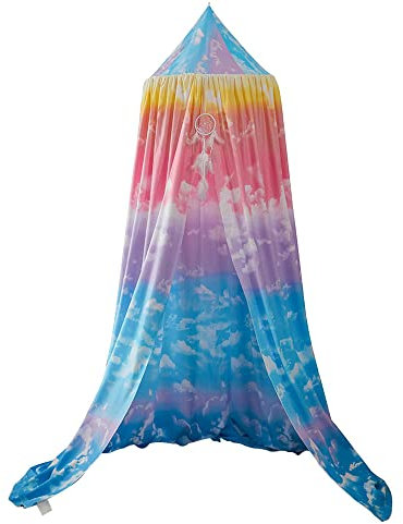 Surwin Betthimmel Madchen Jungen Babybett Doppelbett, Moskitonetz Baldachin Kinderzimmer Einzelbett Himmel Schlafzimmer Dekoration Spielzelte Kinder Geschenk, Ohne Bohren (65x270x400cm,Regenbogen)