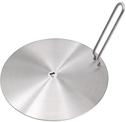 NUZAMAS Induction Hob Heat Diffuser Plate Cooking Converter Disc Electric Cooker Plate Stainless Steel Heat Diffuser Induction Plate with Separable Handle 24cm