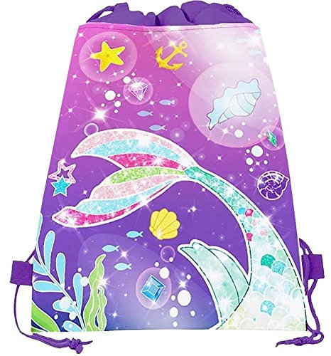 Danlai Kinder-kordelzugbeutel, 10 Stück, Vliesstoff, Meerjungfrau, Geburtstagsgeschenk, Rückgabebeutel, Süßigkeiten, Schokolade, Pakettasche Für Kindergeburtstagsparty